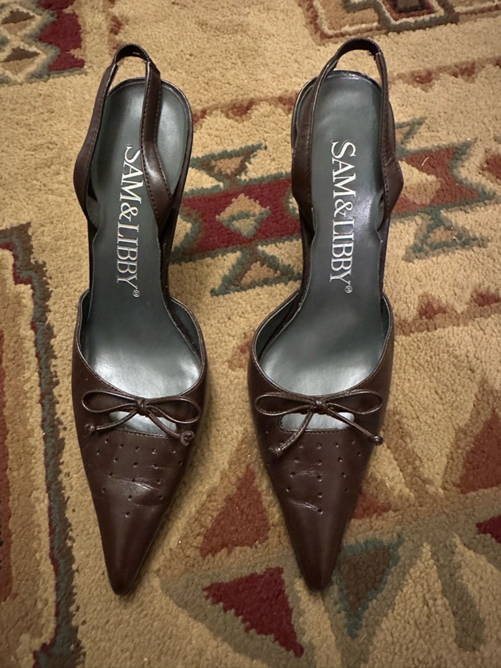 SAM & LIBBY Brown Pointed-Toe Slingback Pumps. Size 7. Preowned